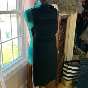 Black rhinestone mini dress with mesh inlays